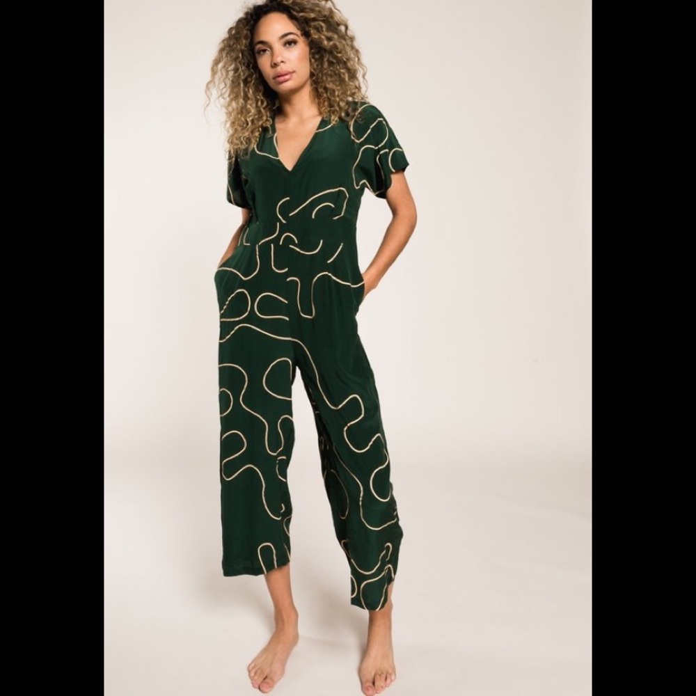 Ali Golden Deep V Neck jumper Hunter Squiggle